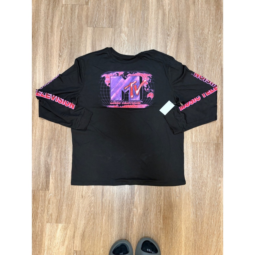 MTV Music Television Long Sleeve Graphic T-Shirt Black Purple Pink Mens XL NWT